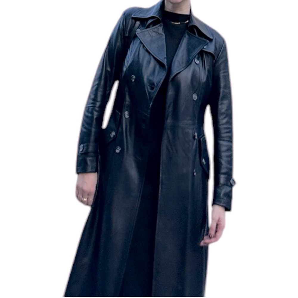 Genuine Italian Long Leather Trench Coat - Never Worn